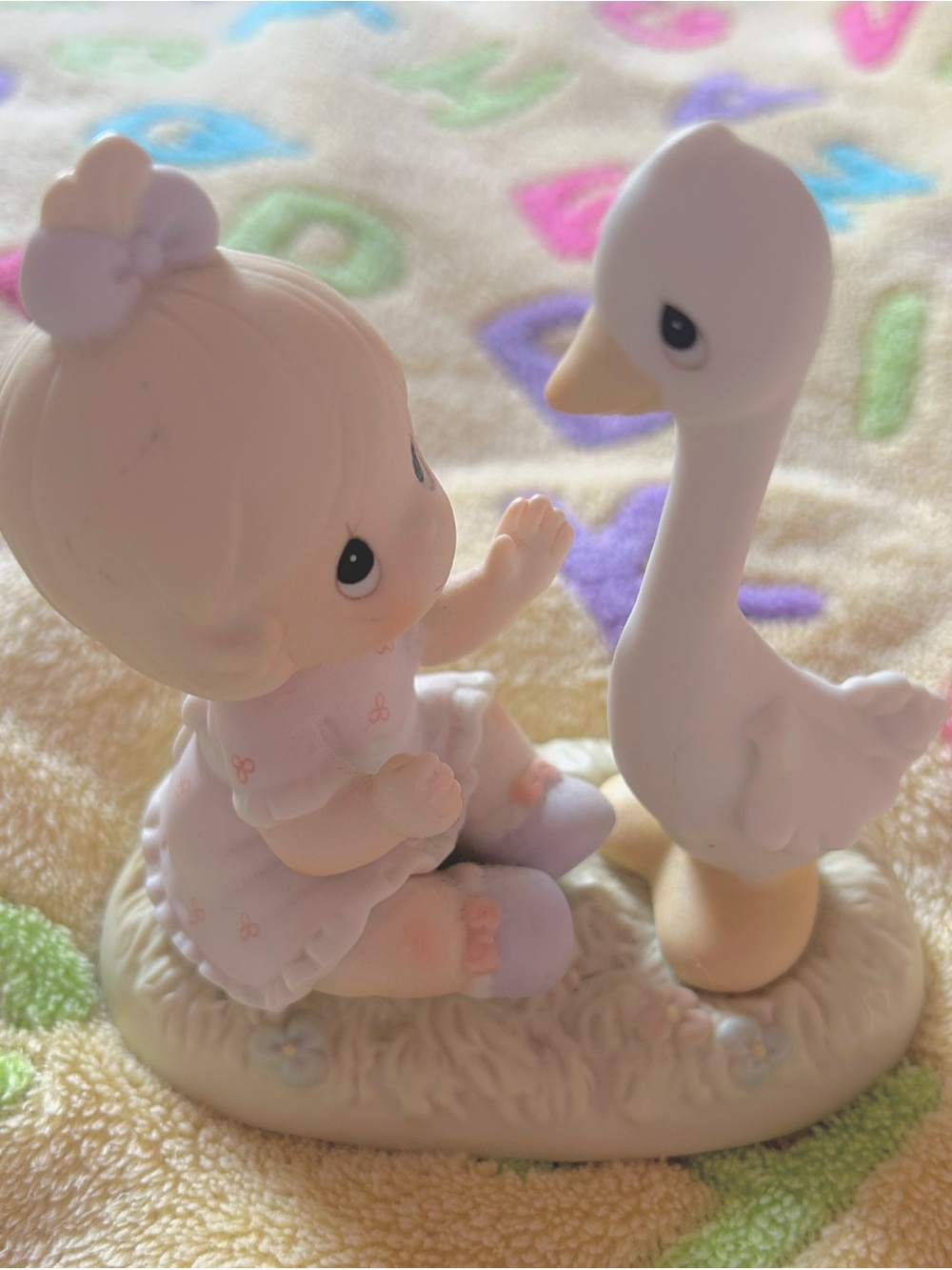 Precious Moments Figurine Girl with Swan in Soft Pastel Pink and Cream